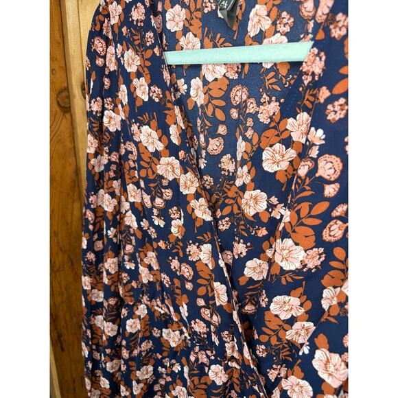 ALYA Long Sleeve Floral Dress – Blue with Blush Flowers, Size Small - Picture 3 of 5